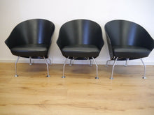 Lade das Bild in den Galerie-Viewer, Sessel Stühle Leder 3 Stück Jorgen Kastholm um 1980