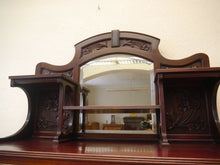 Lade das Bild in den Galerie-Viewer, Jugendstil Mahagoni Vertiko Bücherschrank Vitrine Schrank geschnitzt um 1900