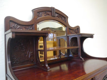 Lade das Bild in den Galerie-Viewer, Jugendstil Mahagoni Vertiko Bücherschrank Vitrine Schrank geschnitzt um 1900